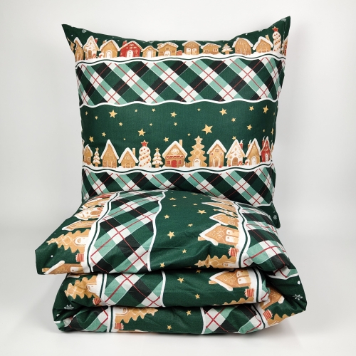 Pościel Świąteczna bawełniana z płótna 160- Piernikowe domki